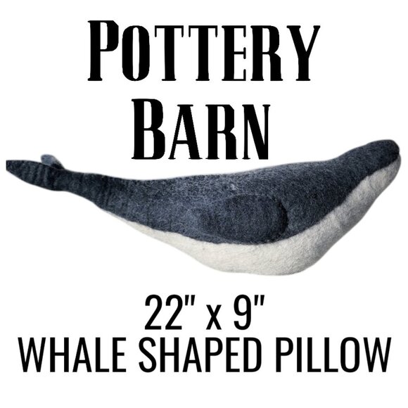 Pottery Barn Wally the Whale Pillow 22"x9" Felt Animal Decor Plush Beach Nautica - Picture 1 of 11